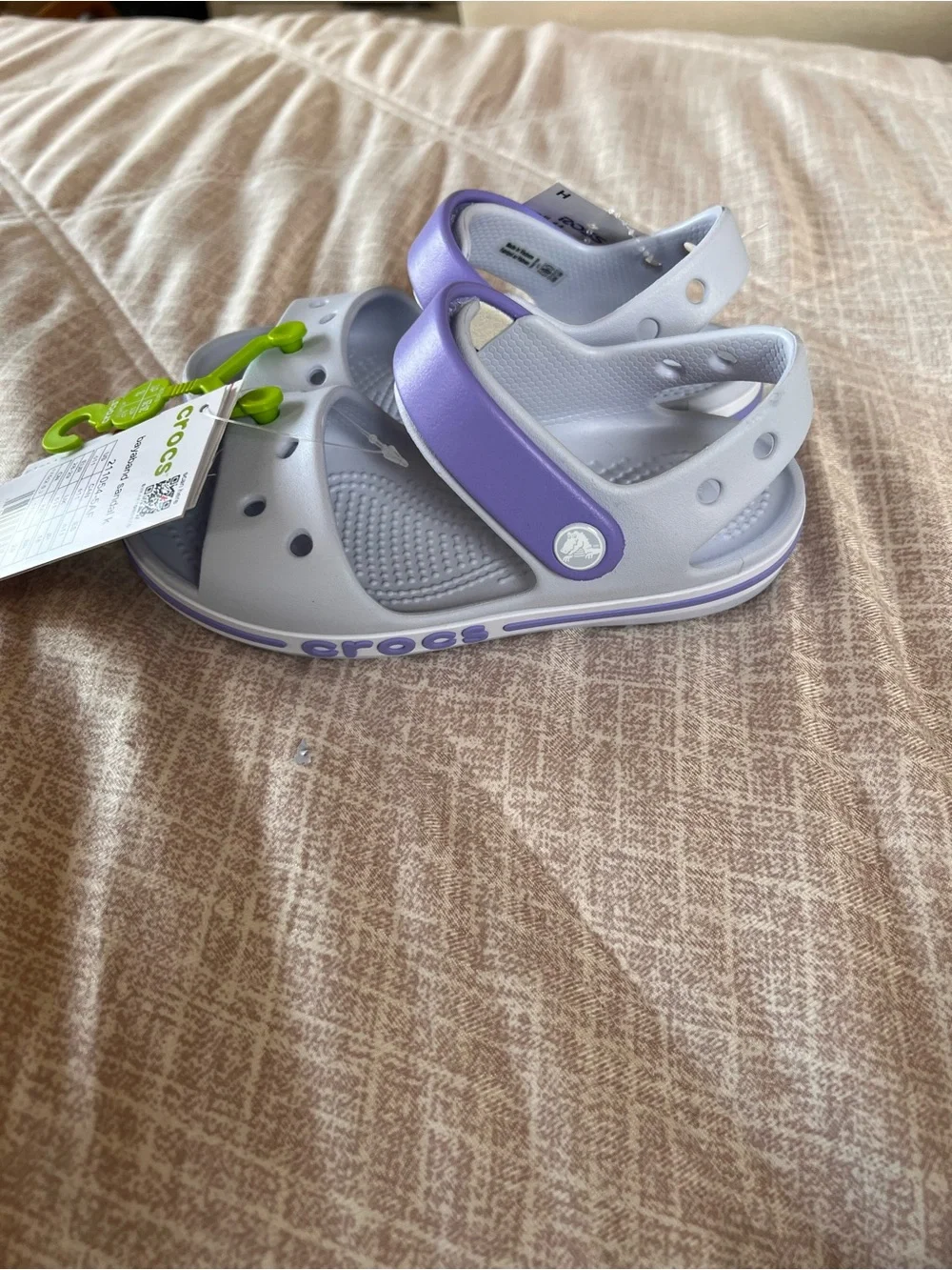 CROCS Kids Bayaband Sandal in White and Lavender